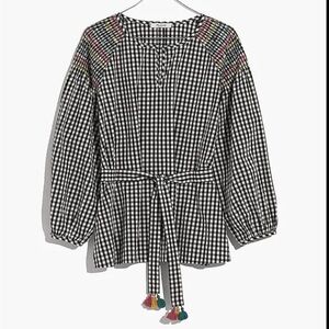 Madewell Smocked Gingham Top XL NWOT